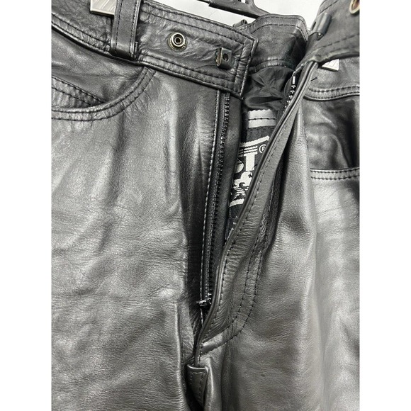 First Genuine Leather Pants Womens Black Smooth Motorcycle Pants Size 28 - Picture 2 of 7